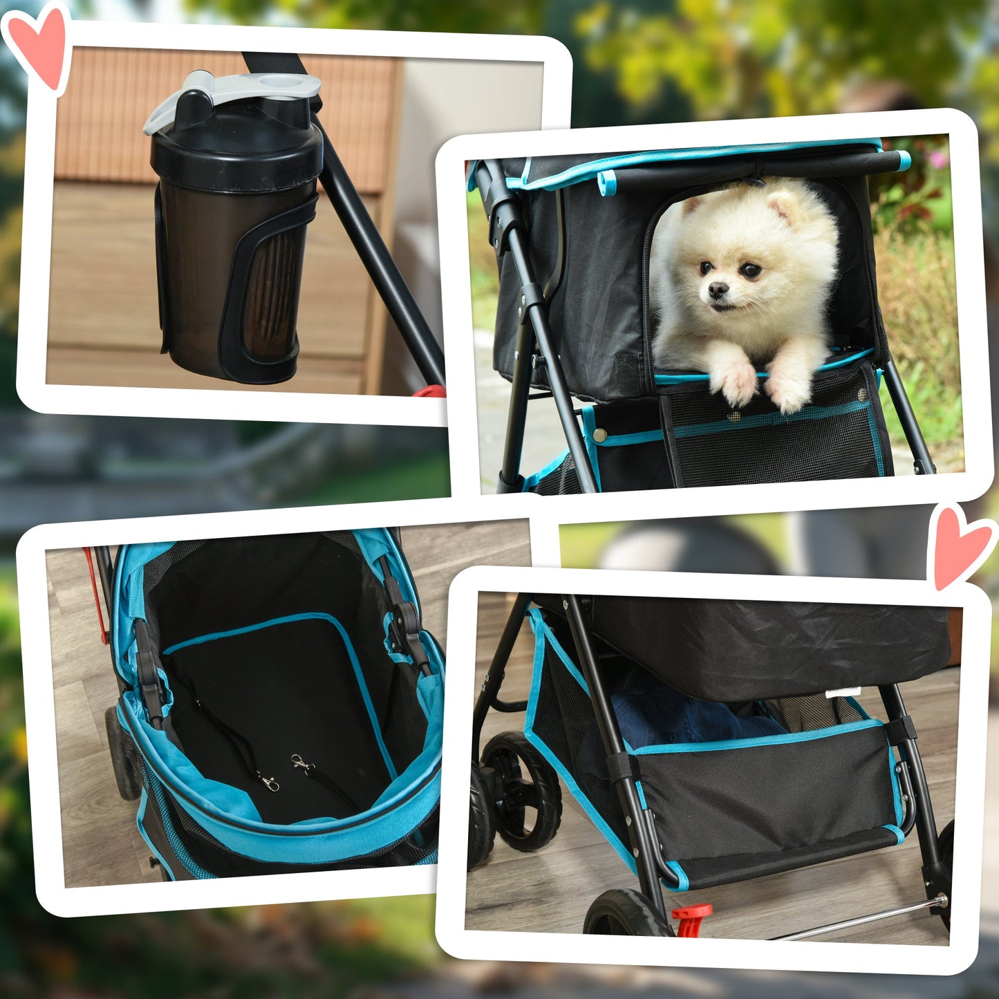 PawHut Dog Pram Dog Stroller Pet Pushchair Foldable with Brake, Cupholder, Safety Leash, for Miniature Dogs