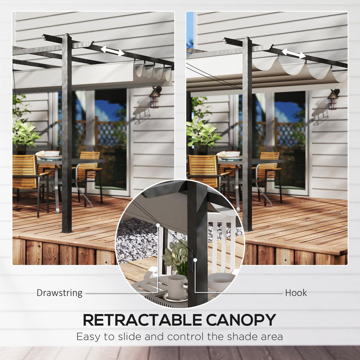 Outsunny 4 x 3(m) Aluminium Pergola with Retractable Roof, Garden Gazebo Canopy Shelter for Outdoor, Patio, Grey