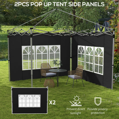 الألواح الجانبية Outsunny Gazebo، استبدال الجوانب بنافذة لشرفة المراقبة المنبثقة 3x3(m) أو 3x4m، عبوتان، أسود