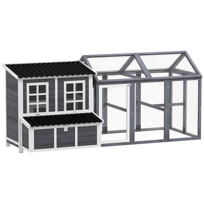 PawHut 2-Piece Wooden Chicken Coop and Run Set, Poultry Run Cage with Nesting Box, Slide-Out Tray, Roof, Perch