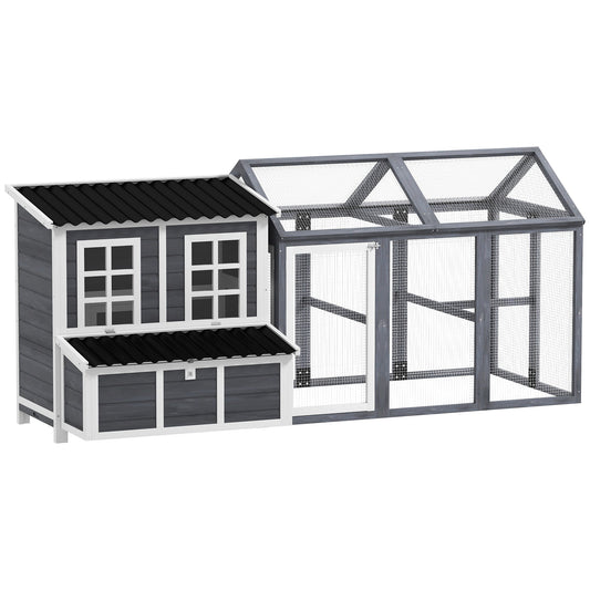 PawHut 2-Piece Wooden Chicken Coop and Run Set, Poultry Run Cage with Nesting Box, Slide-Out Tray, Roof, Perch