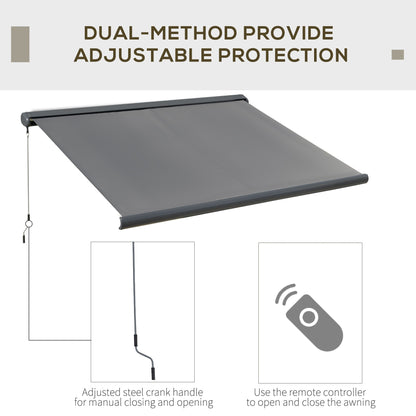 Outsunny 3 x 2.5m Electric Awning with Remote Controller, Aluminium Frame DIY Retractable Awning, UV50+ Sun Shade Canopy for Garden Patio Deck Door Window, Grey
