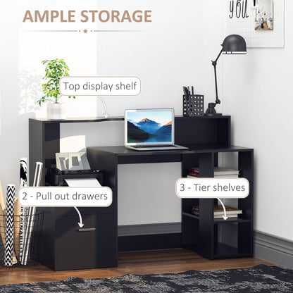 HOMCOM Computer Desk with Drawers and Storage Shelves, Office Desk Writing Table with Printer Stand, Large Workstation for Study Play Work Home Office, 137 x 55 x 92cm, Black