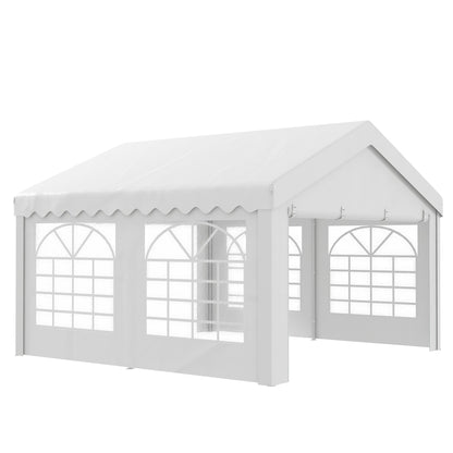 Outsunny 4m x 4m Marquee Party Tent, Heavy Duty Wedding Canopy with Sidewalls, Doors, Windows, Galvanised Garden Gazebo for Parties Events, White