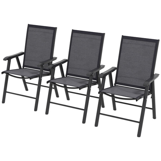 Outsunny Set of 6 Folding Garden Chairs, Metal Frame Garden Chairs Outdoor Patio Park Dining Seat with Breathable Mesh Seat, Dark Grey