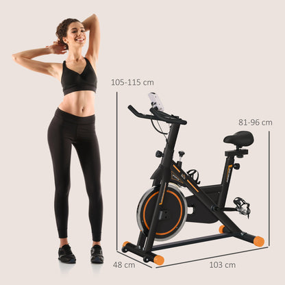 HOMCOM Exercise Bike, Indoor Cycling, with LCD Display, Heart Rate, Sensor - Black and Orange