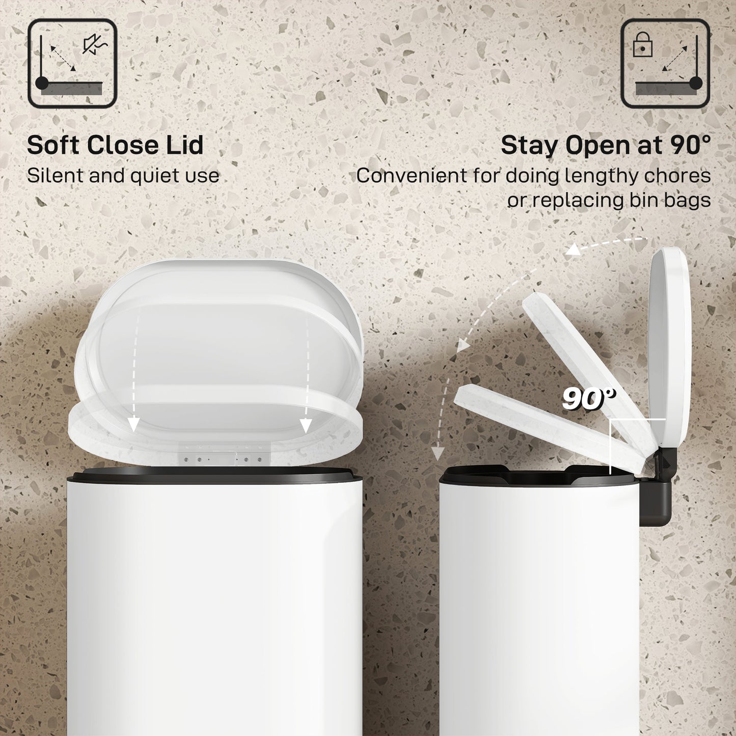 HOMCOM 30 L Modern Curved Kitchen Bin - Cream