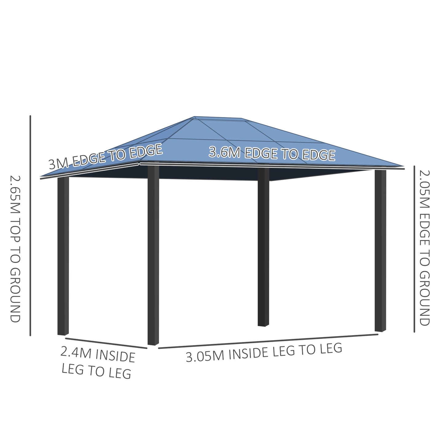 Outsunny 3 x 3.6m Polycarbonate Hardtop Gazebo with LED Solar Light and Aluminium Frame, Garden Pavilion with Mosquito Netting and Curtains