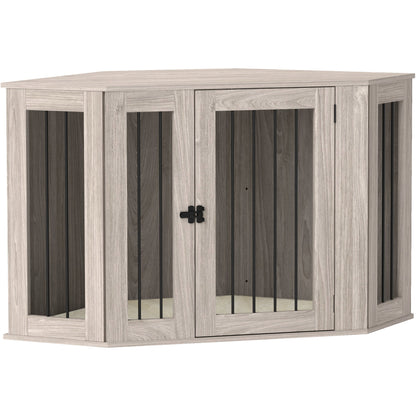 PawHut Dog Crate Furniture Side Table, with Cushion, 122 x 61 x 71cm - Walnut Brown