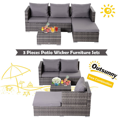 Outsunny 4-Seater Outdoor Garden PE Rattan Furniture Set Grey