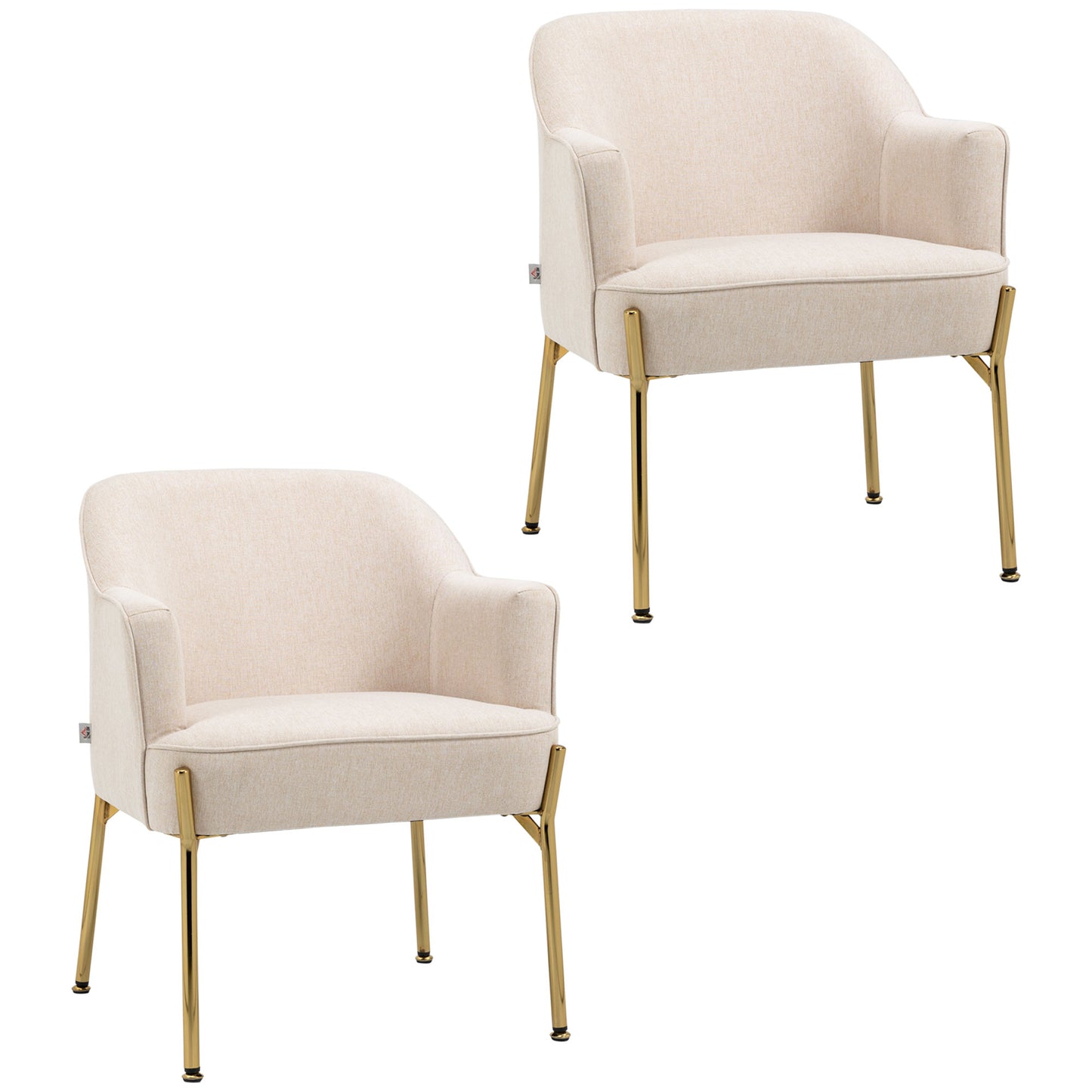 HOMCOM Accent Chair, Living Room Armchair, Vanity Chair with Gold Plating Metal Legs and Soft Padded Seat for Bedroom and CafÃ©, Set of 2, White