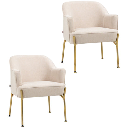 HOMCOM Accent Chair, Living Room Armchair, Vanity Chair with Gold Plating Metal Legs and Soft Padded Seat for Bedroom and CafÃ©, Set of 2, White