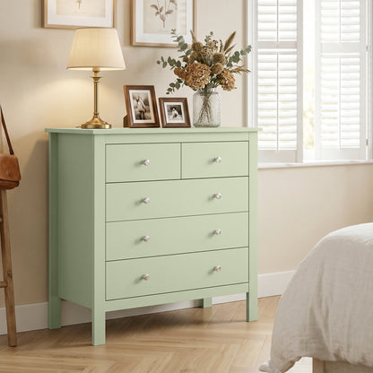 HOMCOM 5 Drawer Chest of Drawers, Modern Dresser for Bedroom, Bedside Storage Cabinet, Wide Storage Unit with Glide Runners for Living Room, Hallway, Closet, 79 x 39.5 x 80.5 cm, Sage Green