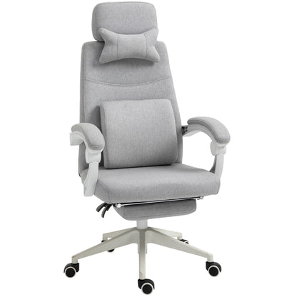 Vinsetto Office Chair, Ergonomic Desk Chair, High Back Fabric Work Chair with 160¡ Reclining Backrest, Retractable Footrest, Neck and Lumbar Pillow for Home and Study, Grey