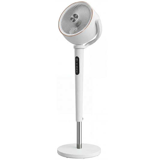 HOMCOM 20dB Silent Standing Fan, 70Â°+90Â° Auto Oscillating Fan with 12 Speeds, LED Light, Air Circulator, Remote Control, 12H Timer, for Bedroom, 46 Inch, White