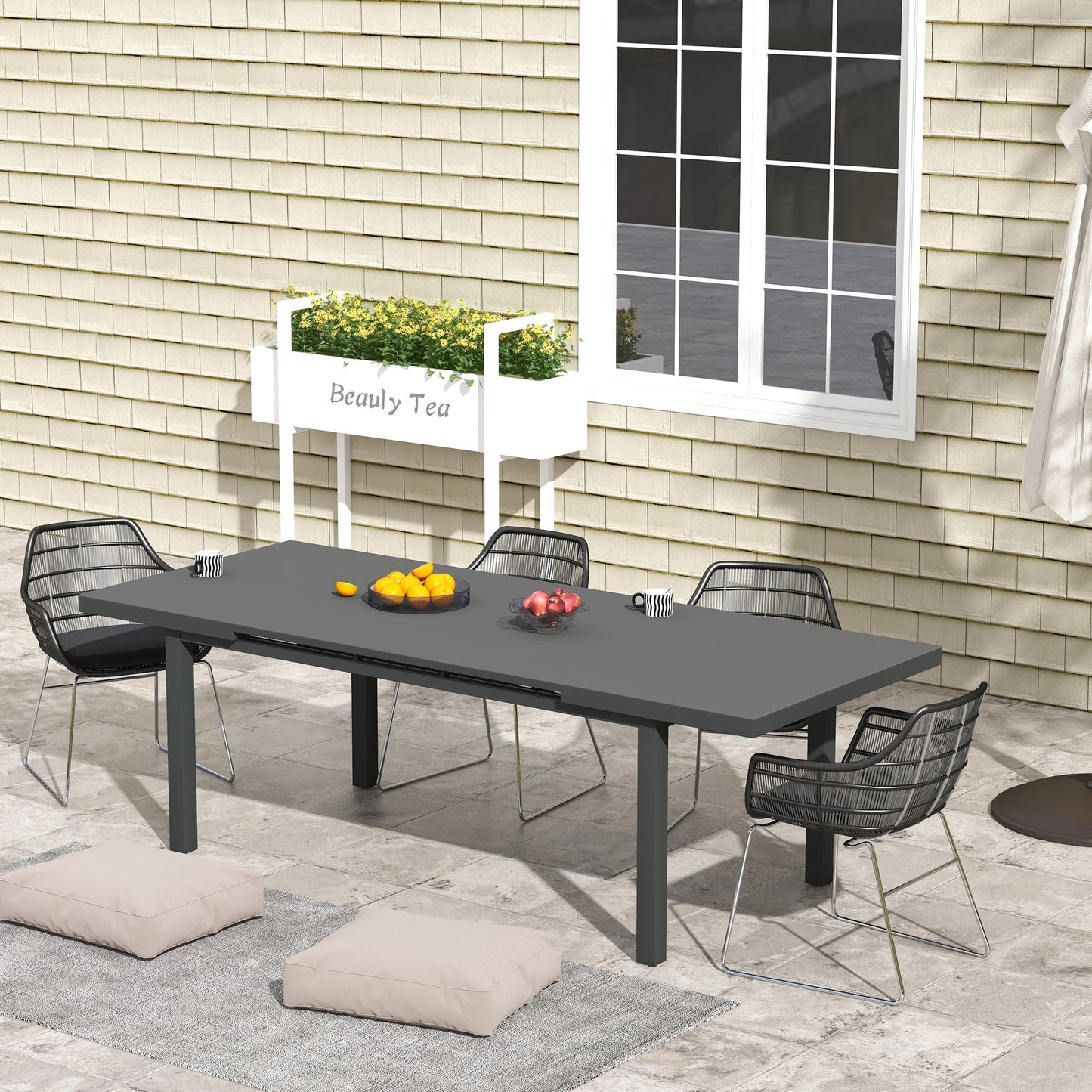 Outsunny Aluminium Garden Table for 6-8, 246 cm Extending Outdoor Dining Table Rectangle for Patio, Balcony - Charcoal Grey