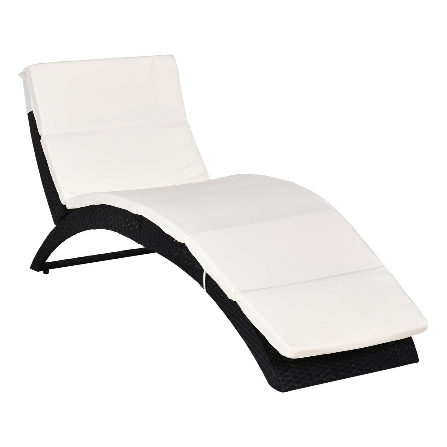 Outsunny Outdoor składany PE Rattan leżak z miękką wyściółką, ergonomiczny zakrzywiony design leżaka na balkon, do ogrodu, czarny