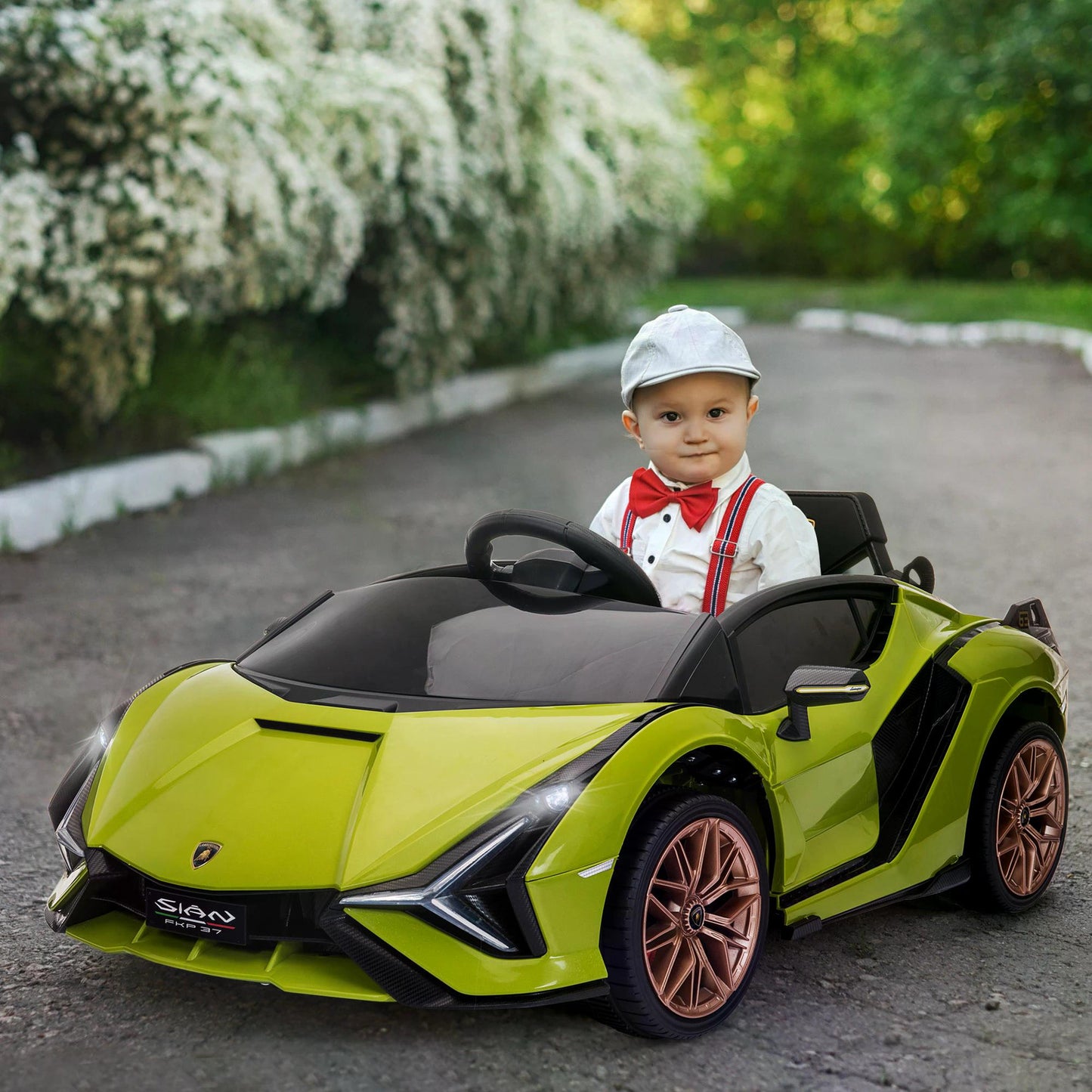 HOMCOM Lamborghini Sian Licensed 12V Kids Electric Ride On Car 2 Motors Toy Car with Remote Control Music Lights MP3 for 3-5 Years Green