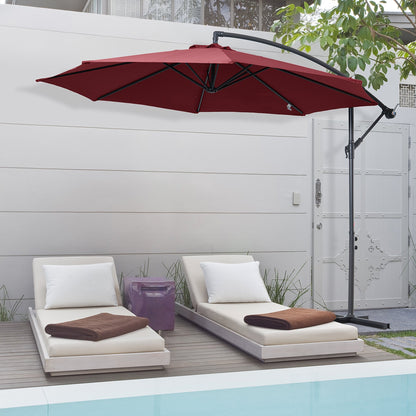 Outsunny 3 meter Cantilever Umbrella Garden Banana Parasol Patio Hanging Sun Shade Wine Red