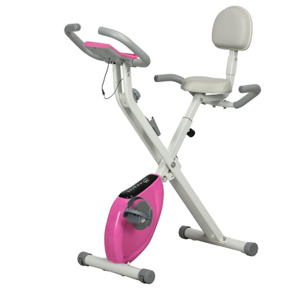 HOMCOM Folding Exercise Bike, with Adjustable Magnetic Resistance, Seat Height - White and Pink