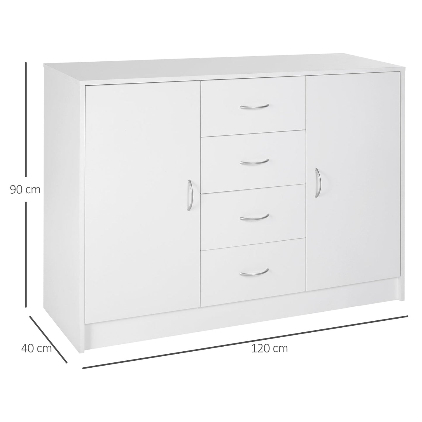 HOMCOM Sideboard, Storage Cabinet with 2 Doors and 4 Drawers, Free Standing Cupboard, Chest Organizer for Kitchen and Living Room, White