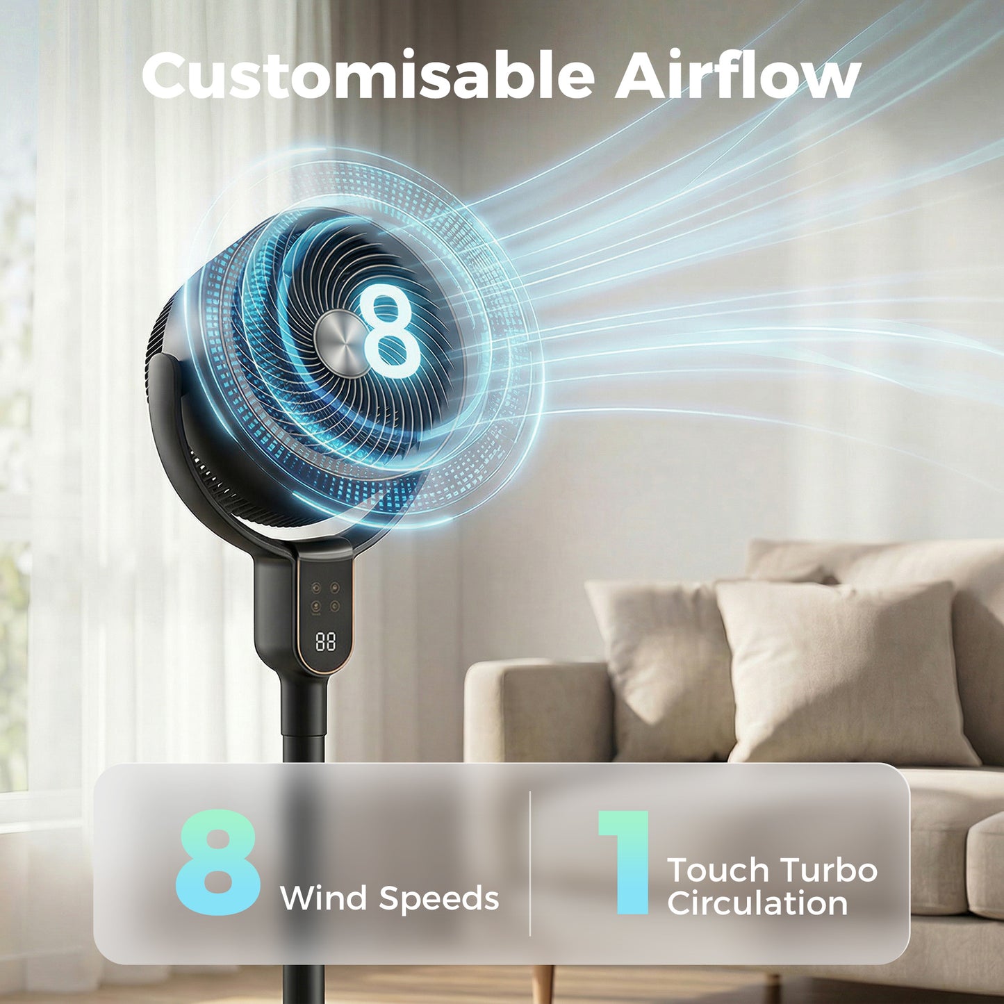 HOMCOM 20 dB Silent Standing Fan for Bedroom, 42" Pedestal Fan with Remote, 90Â° Oscillating, 8 Speeds, Remote Control, Black