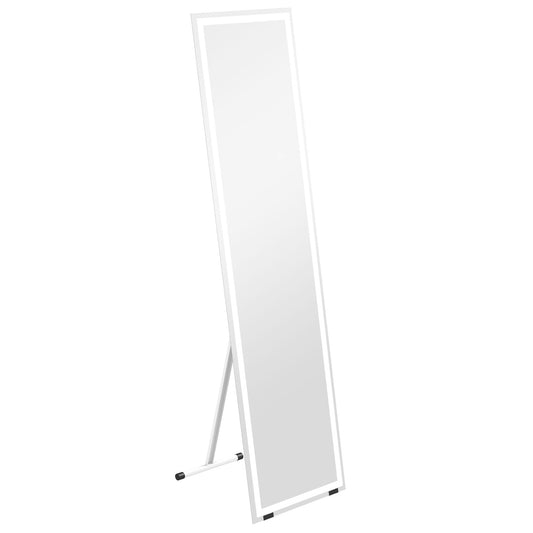 HOMCOM Standing Dressing Mirror with LED Lights, Wall Dressing Mirror for Bedroom with Dimmable and 3 Colour Lighting, White