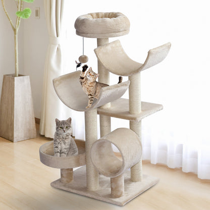 PawHut Cat Tree, Plush, 50Lx40Wx105H cm-Beige