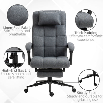 Vinsetto Office Chair with Footrest Ergonomic Office Chair with Armrests Lumber Support and Headrest, Dark Grey