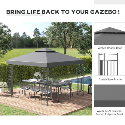 Outsunny 3 x 3m Outdoor Steel Gazebo with 2 Tier Roof, Garden Gazebo Patio Canopy Marquee Shelter with Decorative Steel Frame - Grey