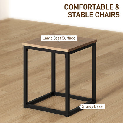 HOMCOM 5 Piece Dining Table and Chairs Set 4, Industrial Space Saving Table and Chairs with Metal Frame, Square Kitchen Table and Stools for Dining Room, Brown