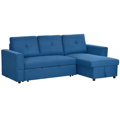 HOMCOM 4 Seater Sofa Bed, Pull Out Sofa Bed with Storage for Living Room, Cobalt Blue