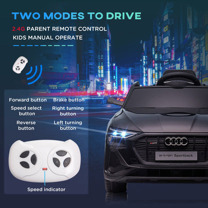 HOMCOM Audi E-tron Licensed 12V Kids Electric Ride On Car with Parental Remote Music Lights MP3 Suspension Wheels for 3-5 Years Black