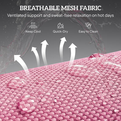 Outsunny Folding Sun Lounger with Head Pillow - Pink