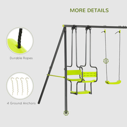 Outsunny Metal Garden Swing Set with Double Swings Glider Swing Seats Green