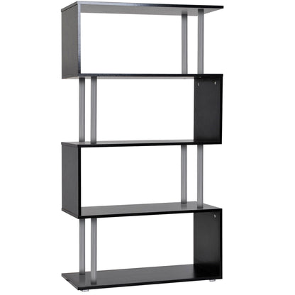 Wooden S Shape Bookcase Bookshelf Dividers Storage Display Unit Black