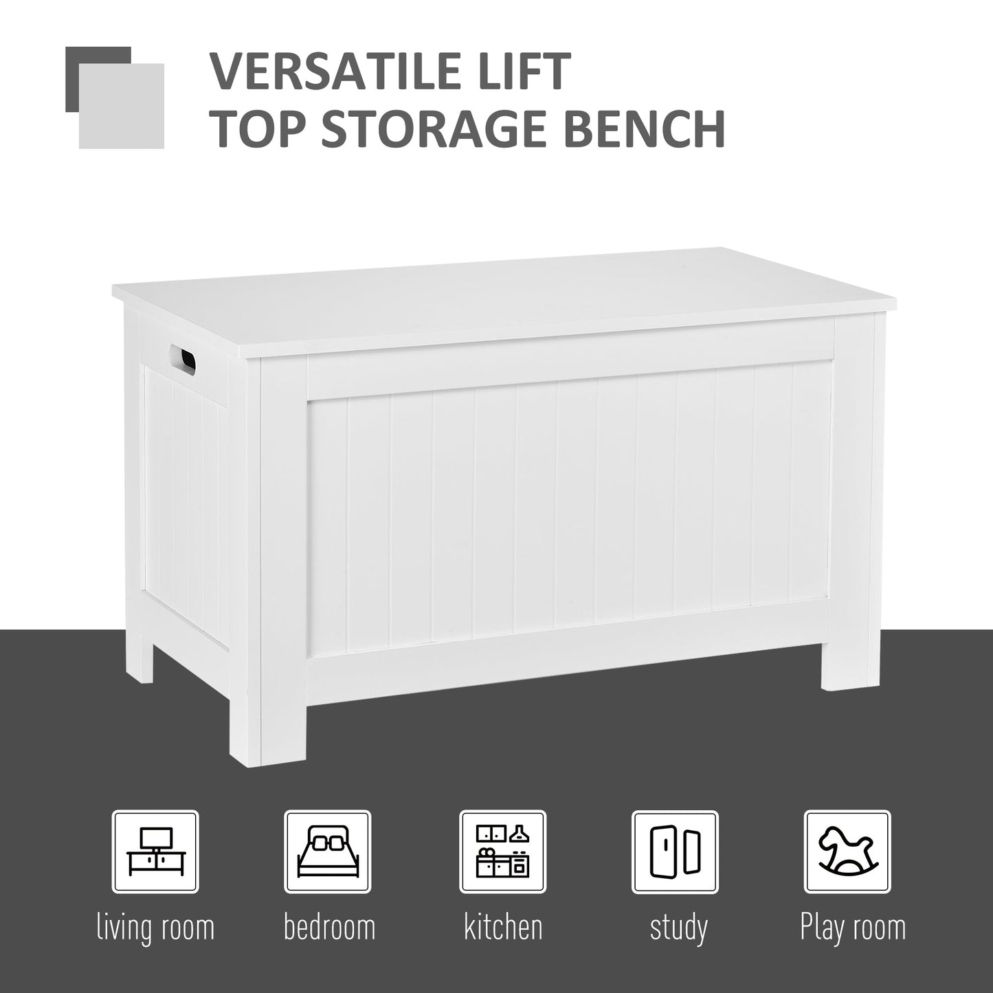 HOMCOM Lift Top Storage Chest Toy Box Organizer with Lid and Safety Hinges for Bedroom Entryway Living Room - White