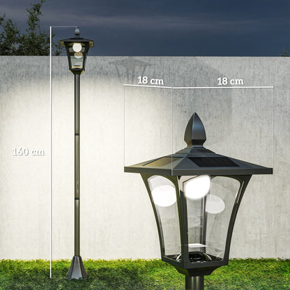 Outsunny Outdoor Garden Solar Post Lamp Sensor Dimmable LED Lantern Bollard Pathway 1.6M Tall √¢‚Ç¨‚Äú Black