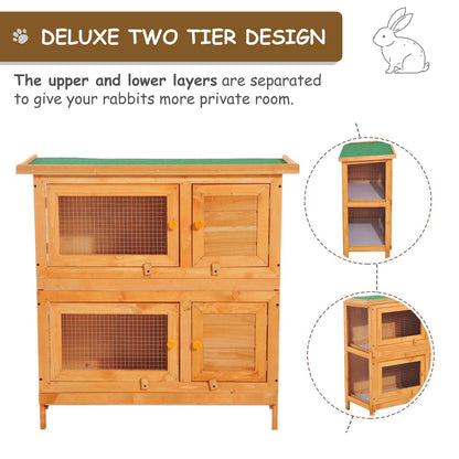 Pawhut 90cm 2 Tiers Rabbit Hutch Wooden Pet Cage W/ Run Bunny House