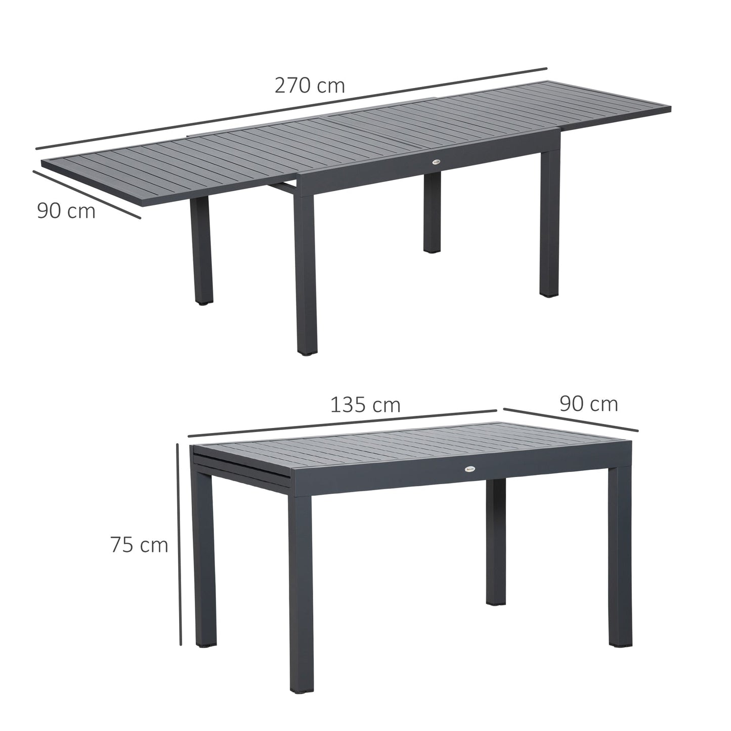 Outsunny Extendable Garden Table, 10 Seater Outdoor Dining Table with Aluminium Frame for Lawn, Balcony and Backyard, Grey