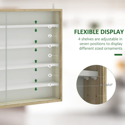 5-Tier Wall Display Shelf Unit Cabinet w/ 4 Adjustable Shelves Glass Doors Home Office Ornaments 60x80cm Natural