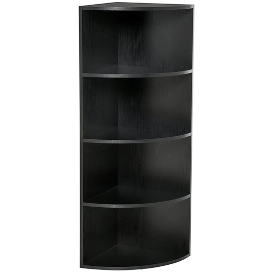 HOMCOM 4-Tier Corner Open Shelf Bookcase Freestanding Fan Bookshelf Plants Stand, 40x40x120cm, Black