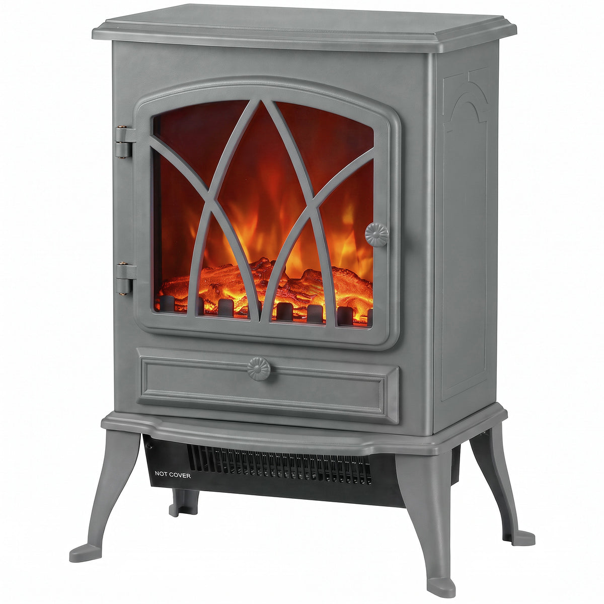 HOMCOM 1kW-2kW Vintage Electric Fireplace Heater - Grey