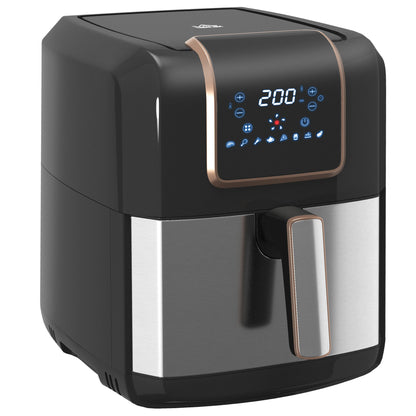 HOMCOM 6.5L Single Basket Air Fryer, 80-200√Ç¬∞C Temperature, Black and Gold Tone