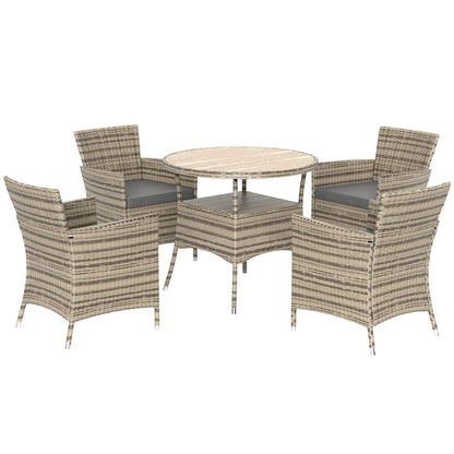 Outsunny Five-Piece Rattan Garden Set, with Two-Tier Table - Grey