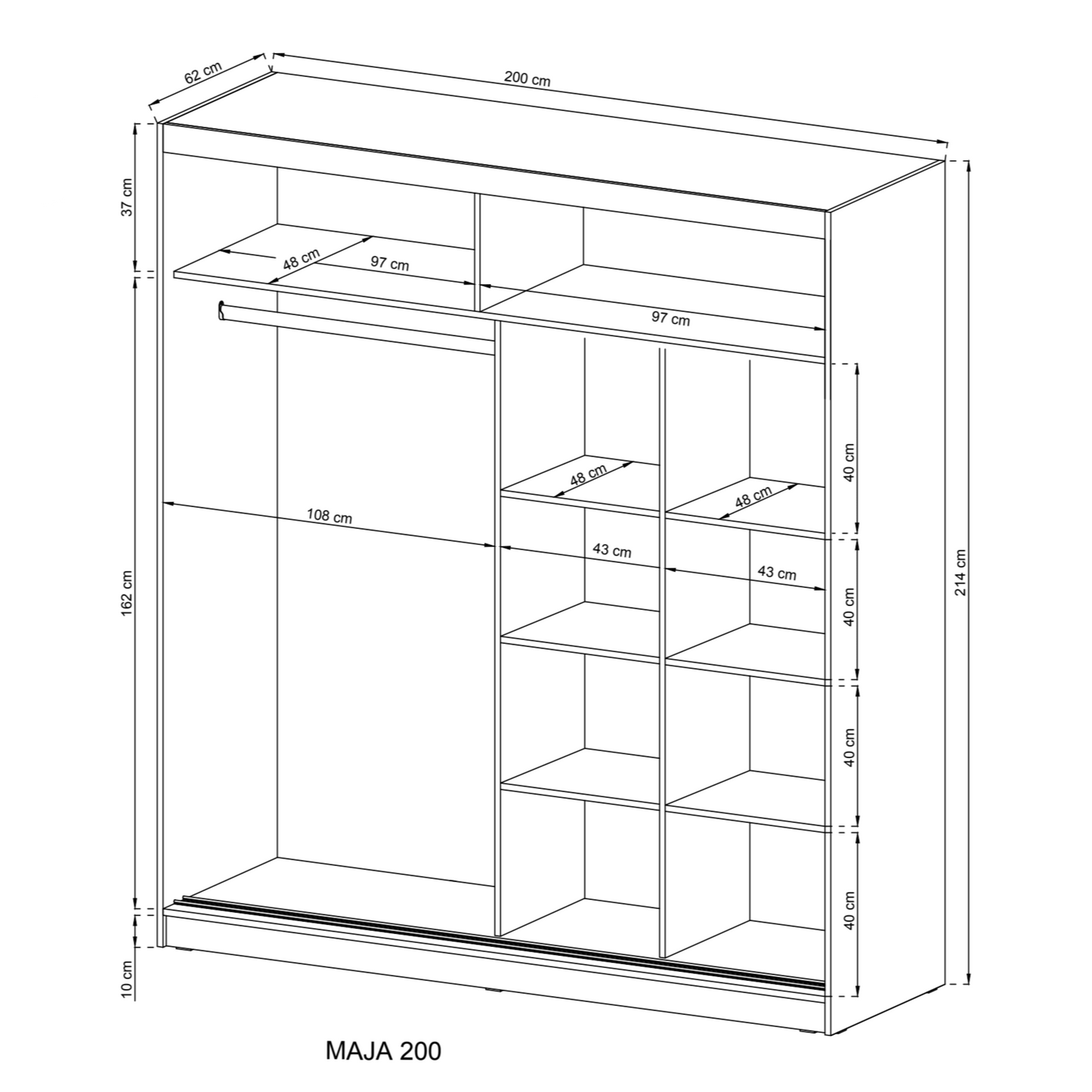 Maja IX Sliding Door Wardrobe 200cm