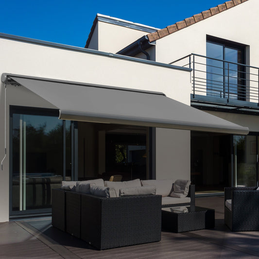Outsunny 3 x 2.5m Electric Awning with Remote Controller, Aluminium Frame DIY Retractable Awning, UV50+ Sun Shade Canopy for Garden Patio Deck Door Window, Grey