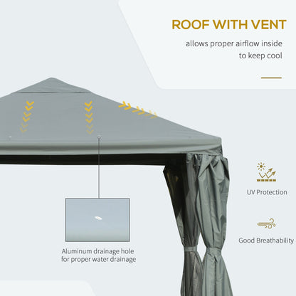 Outsunny 3(m) Garden Gazebo Canopy Party Tent Garden Pavilion Patio Shelter Aluminum Frame with Curtains, Netting Sidewalls, Grey