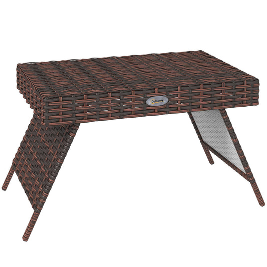 Outsunny składany stolik boczny do ogrodu, rattanowy stolik kawowy do ogrodu ze stalową ramą, oszczędzający miejsce mebel ogrodowy bistro na patio, balkon, 60 x 41 x 41 cm, brązowy
