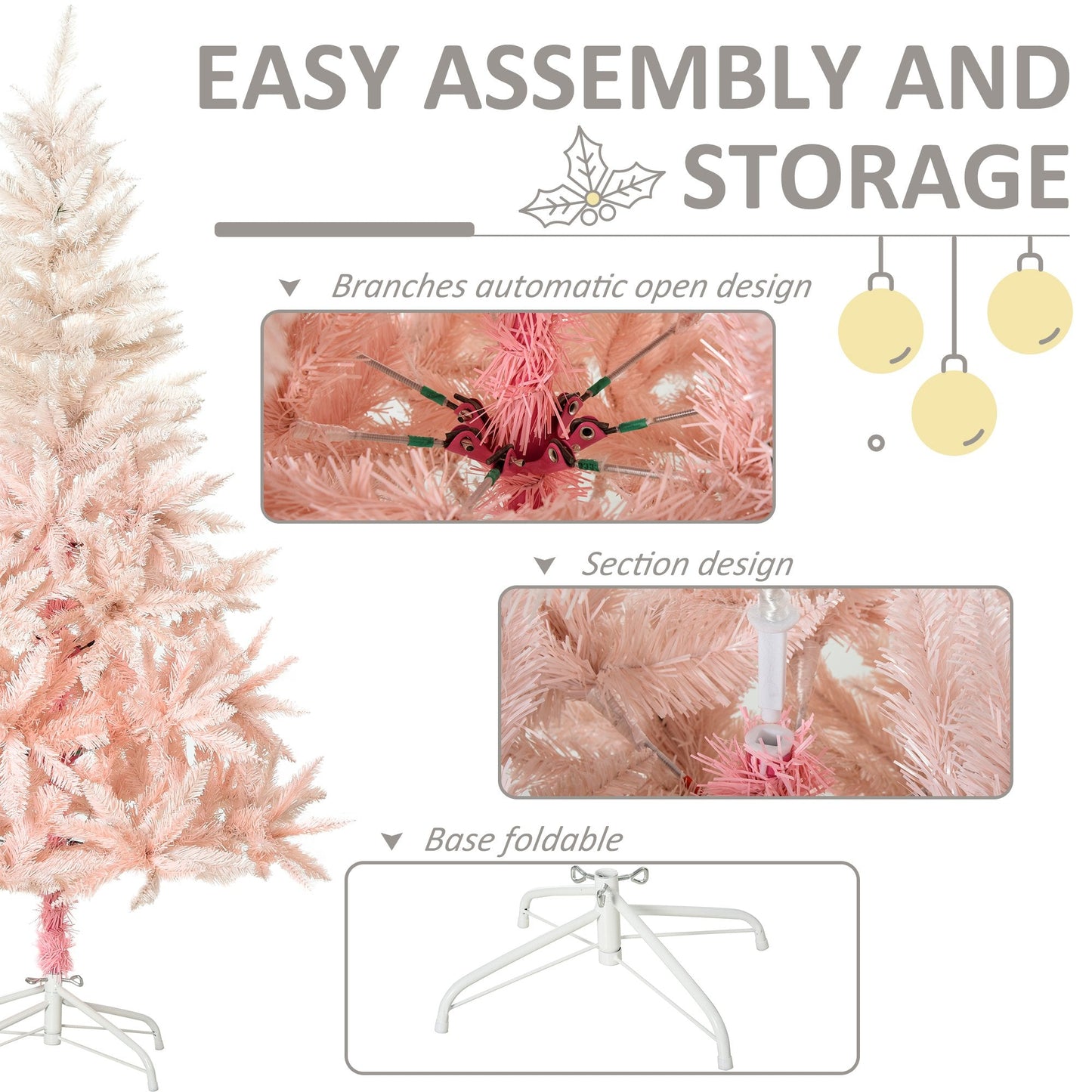 6FT Pink Artificial Christmas Tree Holiday Home Decoration Ornament w/ Metal Stand Fully Pretty Home Office Joy